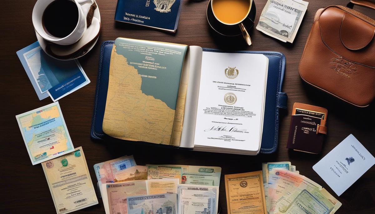 An image of different types of travel documents spread out on a table